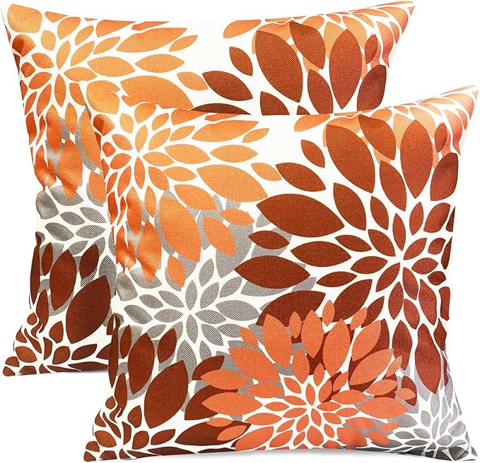 Decorative Throw Pillow Covers Set of 2 Brown Coffee Pillow Covers 18x18 Inch Couch Pillow Covers for Sofa Living Room Outdoor Throw Pillow Cover Linen Floral Flower Farmhouse Pillowcase
