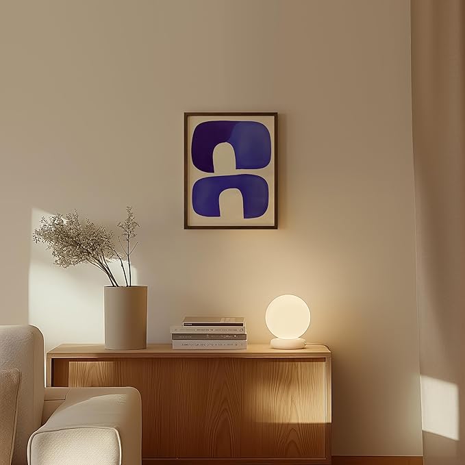 HAUS AND HUES Modern Abstract Wall Art - Blue and Green Living Room Art, Modern Artwork for Walls, Minimalist Picture for Living Room(Blue Tribal Shapes, Walnut Frame, 11x14)