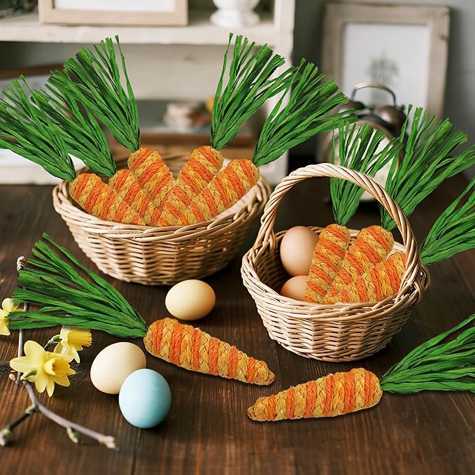 DR.DUDU Easter Decorations 12 Pcs Carrot Ornament, Sisal Jute Fabric Artificial Decor for Spring Crafts, Fireplace, Home, Kitchen Party Supplies