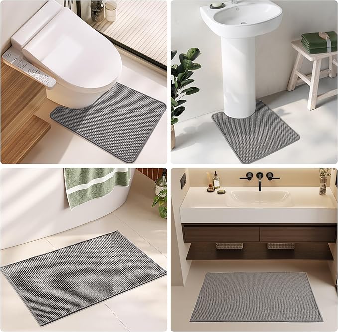 Bathroom Rugs Non Slip Washable, Super Absorbent Thin Bath Mat Small Quick Dry Low Pile Bathroom Rug, Light Grey 20"x30"