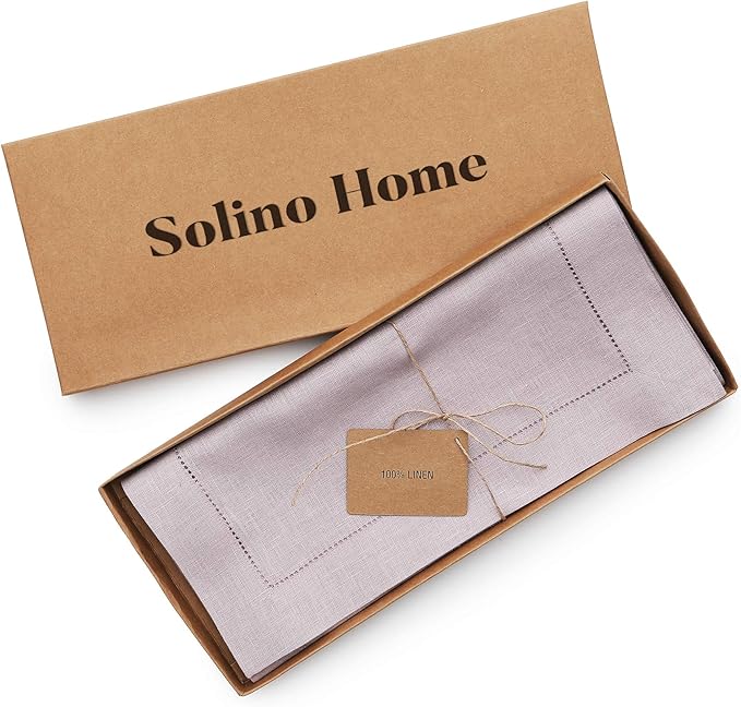 Solino Home Linen Lilac Table Runner 72 Inches Long - 100% Pure Linen Hemstitch Table Runner 14 x 72 Inch for Dresser, Dining, Valentines, Spring, Easter - Classic Hemstitch
