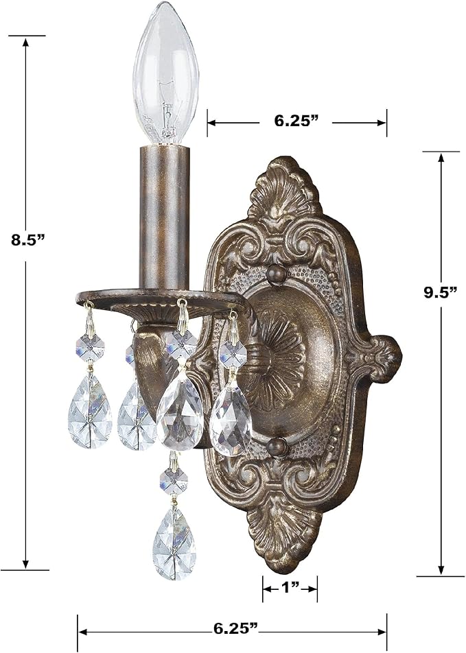 Paris Market 1 Light Clear Crystal Venetian Bronze Sconce