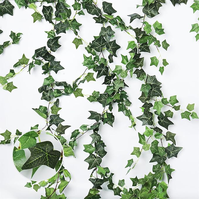 RECUTMS 3 Strands Artificial Ivy Vines 6.3Ft Green Ivy Garland Faux Hanging Plants Greenery Decoration Artificial Vines For Spring Home Decor Indoor Home Wall Wedding Room Valentine's Day Decor(Green)