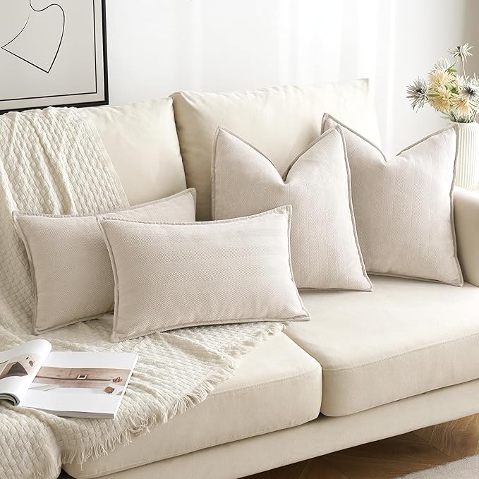 MIULEE Pack of 2 Christmas Cream Beige Decorative Pillow Covers 20x20 Inch Soft Chenille Luxurious Couch Throw Pillows Farmhouse Cushion Covers with Elegant Design for Sofa Bedroom Living Room Decor
