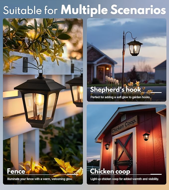 PASAMIC Solar Wall Lanterns Outdoor, 70 Lumens Hanging & Wall Mount Solar Porch Lights, IP65 Waterproof Dusk to Sconce Lights for Deck, Patio, Fence, Garage, Extra Replaceable Bulb, 2 Pack