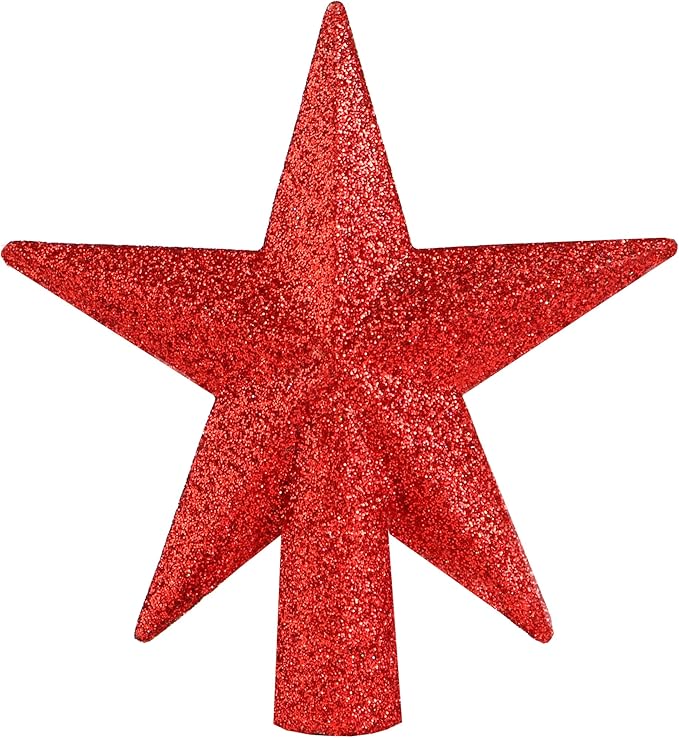 Ornativity Glitter Star Tree Topper - Christmas Red Decorative Holiday Tabletop Desktop Mini Trees Toppers Sparkle Bethlehem Star Decor Xmas Ornament 4"