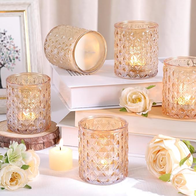 8Pcs Large Votive Candle Holders Gold Tea Light Candle Holders Glass Candle Holder for Wedding, Bridal Shower,Table Centerpiece,Party, Home Decor