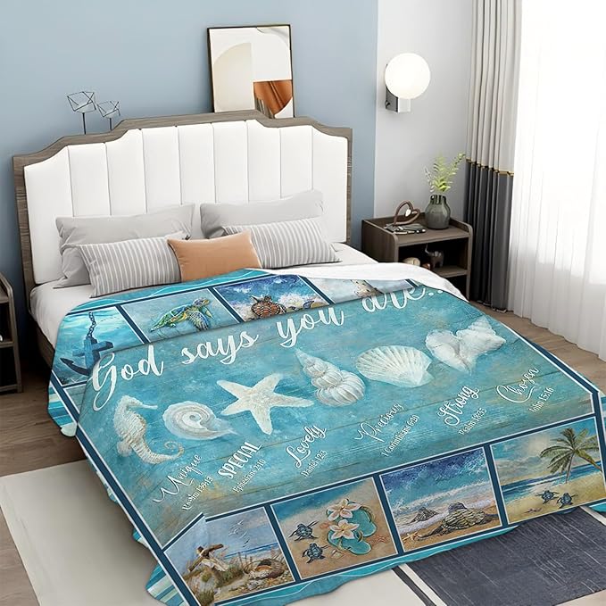 Tijuboni Ocean Nautical Throw Blanket Beach Seashells Gifts for Girls Boys Women Men Kids Adults Soft Flannel Fleece Blanket for Couch Sofa Bed Home Decor 60"x80"
