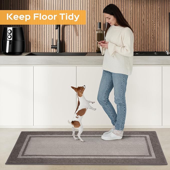 Kitchen Rugs Set (24" x 36"+24" x 60"), Non-Slip Machine Washable Kitchen Runner Rugs Floor Mats, Absorbent Comfort Standing Mats for Kitchen, Sink and Hallway, Rolled Packaging, Beige & Grayish Brown