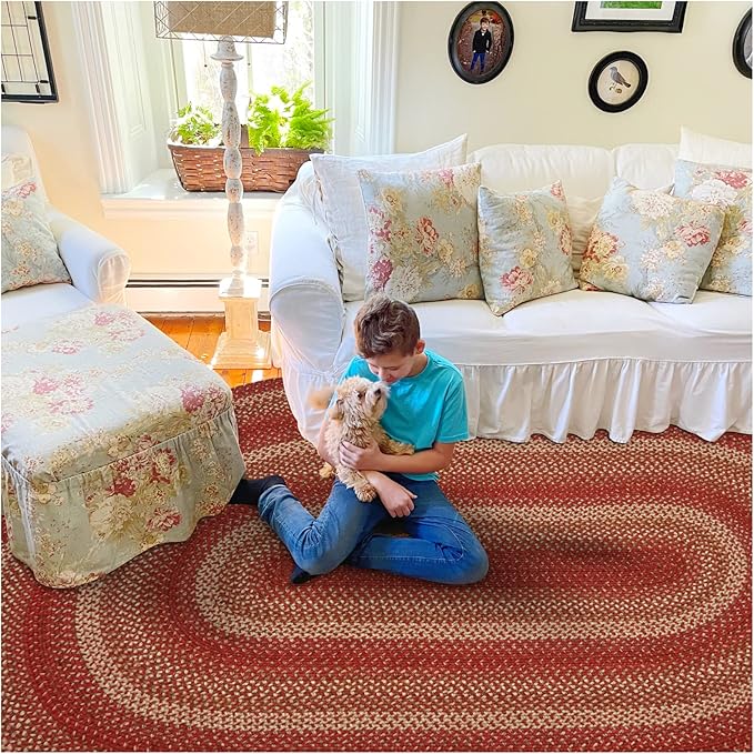 Homespice Apple Pie Oval Area Rugs 6x9' - Premium Jute Oval Braided Rug for Country Decor