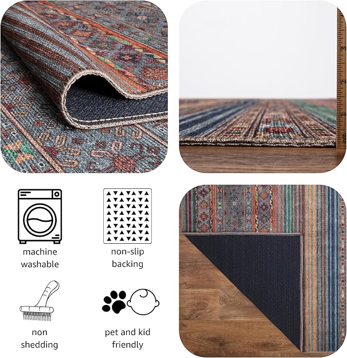 Keen Home Design 9x12 Rug - Machine Washable Area Rug with Non-Slip Backing, Ideal for Living Room, Dining Room, Bedroom - Vintage, Easy Clean, Durable, Low Pile Rug - (9' x 12')