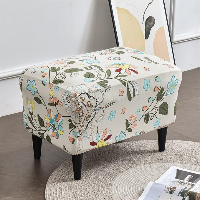 Eco-Ancheng Stretch Ottoman Cover Rectangular Storage Ottoman Slipcover Footrest Stool Covers Ottoman Slipcovers for Foot Stool with Nonslip Elastic Bottom (24,Large)