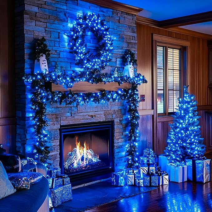 Extra Long 264Ft 800 LED Christmas Lights with Timer, Green Wire Fairy Starry String Lights Plug in, 8 Modes and Memory, forIndoor Outdoor Xmas Tree Wedding Party Decoration,Blue