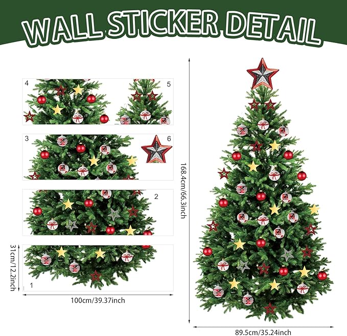 Large 66 x 33 inch Large Christmas Tree Wall Decals Removable DIY Pine Tree Xmas Wall Decor Merry Christmas Wall Stickers for Bedroom Office Living Room Window Clings Party Decoration
