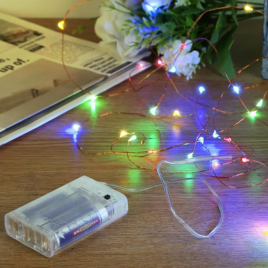 Sanniu Led Fairy Lights Battery Operated, 2 Packs Mini Battery Powered Copper Wire Starry String Lights for Christmas,Bedroom,Wedding,Parties,Patio,Indoor,Home Decoration (5m/16ft Multicolor)