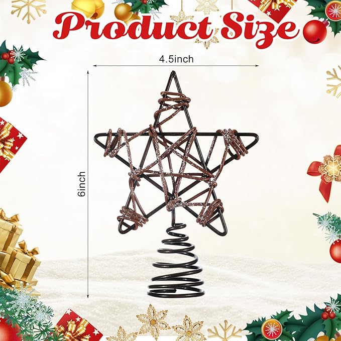 Lenwen Mini Christmas Star Tree Topper Wire Star Treetop Christmas Ornaments Decorative Metal Tree Topper for Home Office Xmas New Year Holiday Decoration(Golden)