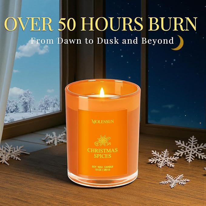 Christmas Spices Candle, 10oz Soy Scented Candle for Home, Christmas Birthday & Holiday Gifts for Women & Men, Long Lasting 50+ Hour Clean Non-Toxic Burn, Elegant Winter & Christmas Home Decor