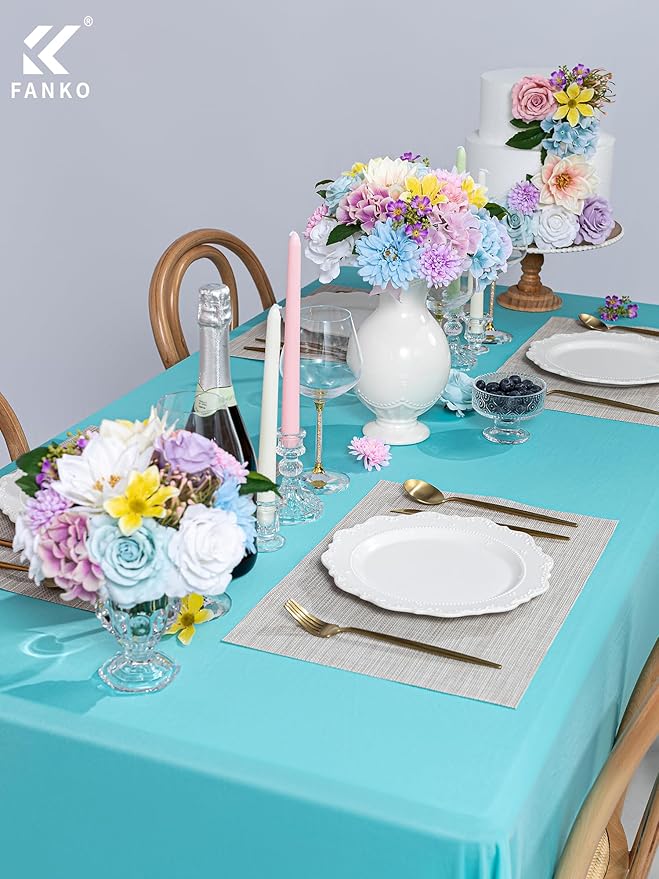 FANKO Artificial Flowers Mixed Fake Rose Combo, Pink Rose Light Blue & White Roses Blue Dahlia Assorted Blooms for DIY Wedding Bridal Bouquets/Centerpieces/Home Decor