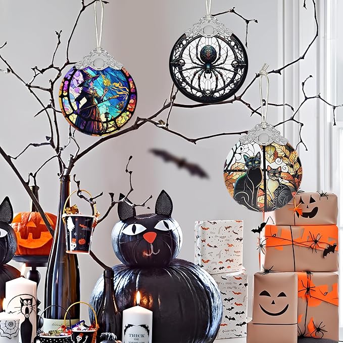 2025 Ornaments for Christmas Tree, Zmoicky Stained Glass Hanging Ornament, Christmas Ornaments Clearance, Gift Exchange Ornament, Bauble Present - Two Black Cat