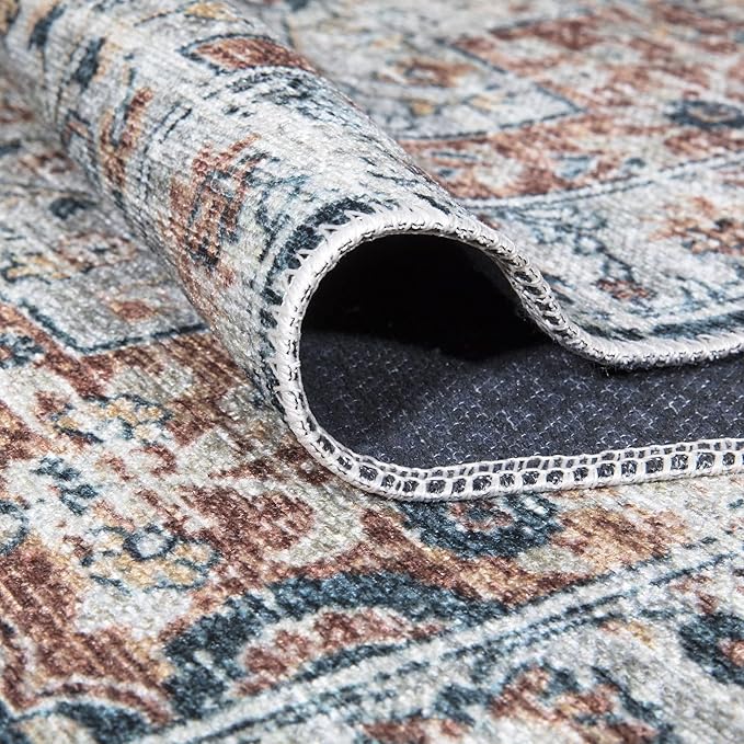Bloom Rugs Caria Washable Non-Slip 4x6 Rug - Terracotta/Teal Traditional Area Rug for Living Room, Bedroom, Dining Room, and Kitchen - Exact Size: 4' x 6'