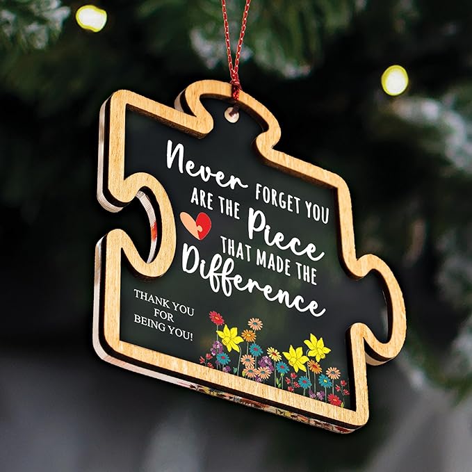 Never Forget You are The Piece That Made The Difference Puzzle Ornament, Thank You Gifts for Women, Boss, Coworkers, Teacher, Friends, Thank You, Wood and Acrylic Puzzle