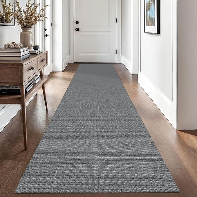 EARTHALL Washable Runner Rug 2.6x10 Ft Non Slip Runners for Hallways Cotton Rubber Backed Kitchen Runner Braided Indoor Floor Carpet Runners for Entryway, Hallway, Kitchen, Bedroom, Charcoal Gray