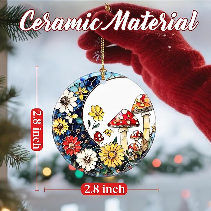Christmas Ornaments, Dodosky 2.8in Ceramic Mushroom Ornament, Xmas Decor, Christmas Tree Ornaments, Xmas Decorations for Tree, Holiday Ornament, Gifts for Mushroom Lovers, Gifts for Women