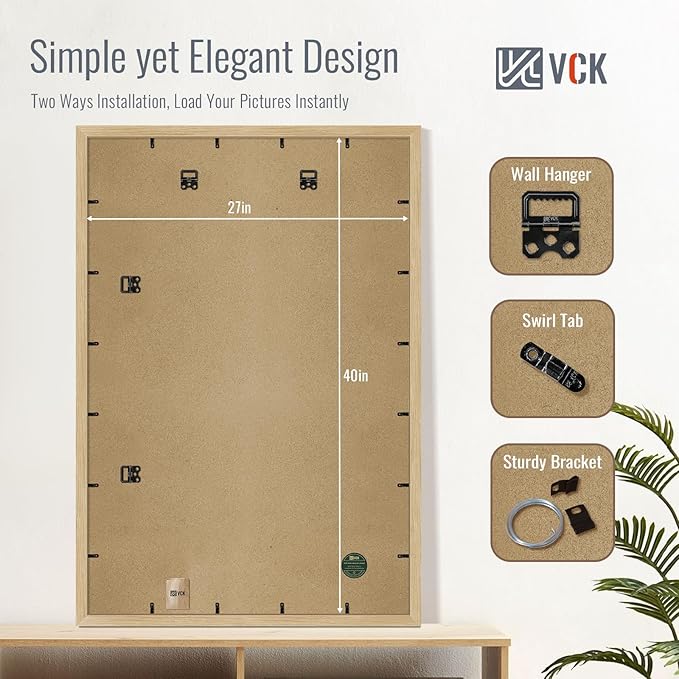 VCK 27x40 Picture Frame Set of 4 - Oak, Gallery-Quality Wood Poster Frames, 1.1-Inch Wide Border, Polished Plexiglass, Vertical or Horizontal Wall Display for Photo/Art/Prints, Natural Oak