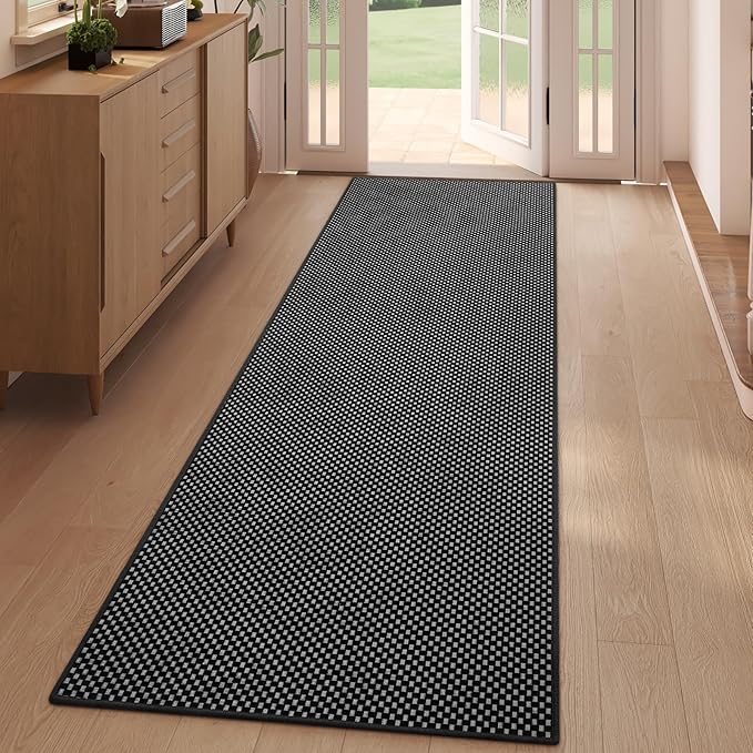 2x6 ft Kitchen Runner Rug Mat Non Slip Boho Woven Hallway Runner Washable, Soft Long Entryway Laundry Hall Floor Runners Rugs Carpet for Indoor Backdoor Bedroom Kitchen Living Room, Black