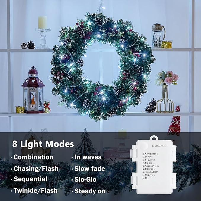 JMEXSUSS 4 Pack White Battery Powered Christmas Lights, Each 16.5Ft 50 LED Battery Operated String Lights with Waterproof, 8 Modes White Christmas Light Outdoor Indoor for Wedding Bedroom
