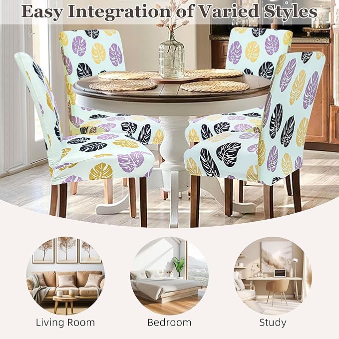Sufdari Dining Chair Covers,Kitchen Chair Cover,Parsons Chair Slipcover,Spandex Chair Protectors for Dining Room Stretch Chairs Cover Set of 4 -Green Leaves
