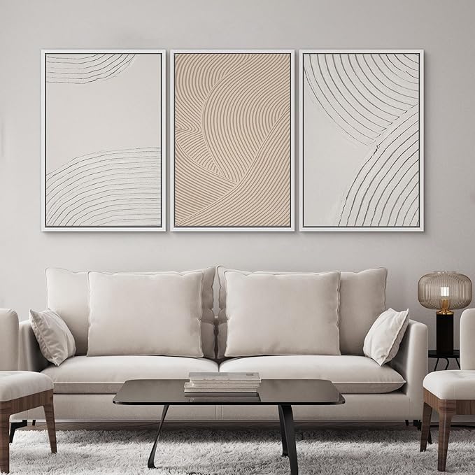 SIGNWIN Framed Canvas Print Wall Art Set Geometric Pastel Spiral Circles Shapes Abstract Illustrations Modern Art Decorative Nordic Chic Calm/Zen for Living Room, Bedroom, Office - 16"x24"x3 White