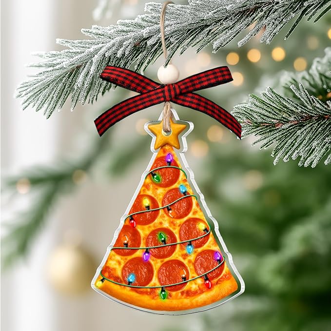 Pizza Ornament - Pizza Ornaments for Christmas Tree - Gifts for Pizza Lovers - Food Ornaments for Christmas Tree - Food Lovers Gifts for Women, Men - Acrylic Pepperoni & Cheese Pizza Ornament 2025