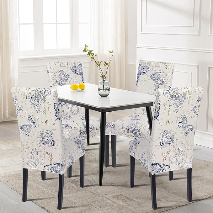 SearchI Dining Room Chair Covers Set of 4, Stretch Printed Parsons Chair Slipcovers Spandex Removable Washable Kitchen Chair Protector Cover for Dining Room, Hotel, Ceremony (Butterfly Pattern)