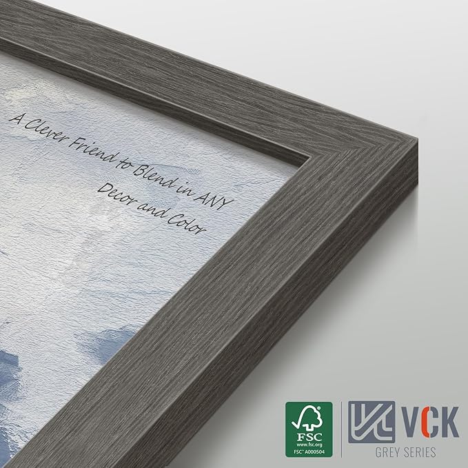 VCK 20x28 Picture Frame Set of 4 - Grey, Gallery-Quality Wood Poster Frames, 1.1-Inch Wide Border, Polished Plexiglass, Vertical or Horizontal Wall Display for Photo/Art/Prints, Grey