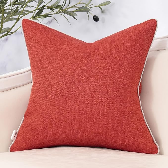 Yangest Patchwork Pillow Cover 24x24 Inch Luxury Cotton and Linen Cushion Cover Square Pillowcover for Couch Bedroom Living Room, Orange