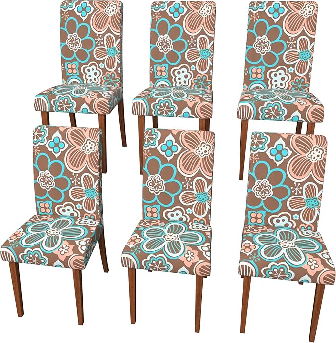 Stretch Dining Chair Covers Set of 6,Floral Print Chair Covers,Soft Removable Washable,Pet Friendly Furniture Protector,Universal Chair Slipcovers for Home, Kitchen,Ceremony Dining Room Seat