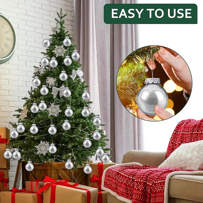 Soaoo 24 Pcs Christmas Ball Ornament 2.36 Inch Shatterproof Glitter Ball for Christmas Tree Decoration Small Hanging Xmas Tree Ornament for Xmas Holiday Wedding Party(Silver)