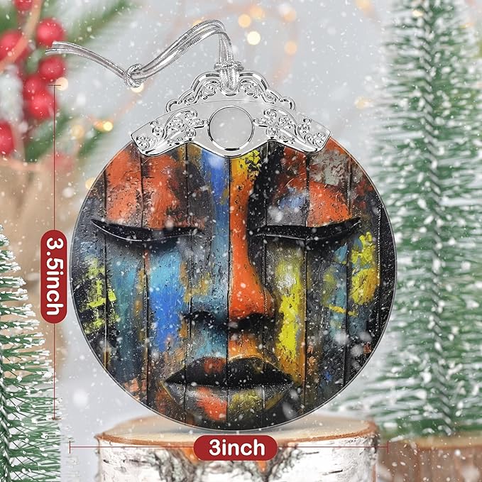 3" Stained Glass Christmas Decoration, Christmas Ornaments, Heirloom Keepsake, Gift Exchange, Gift Idea, Bauble Present - African Mask