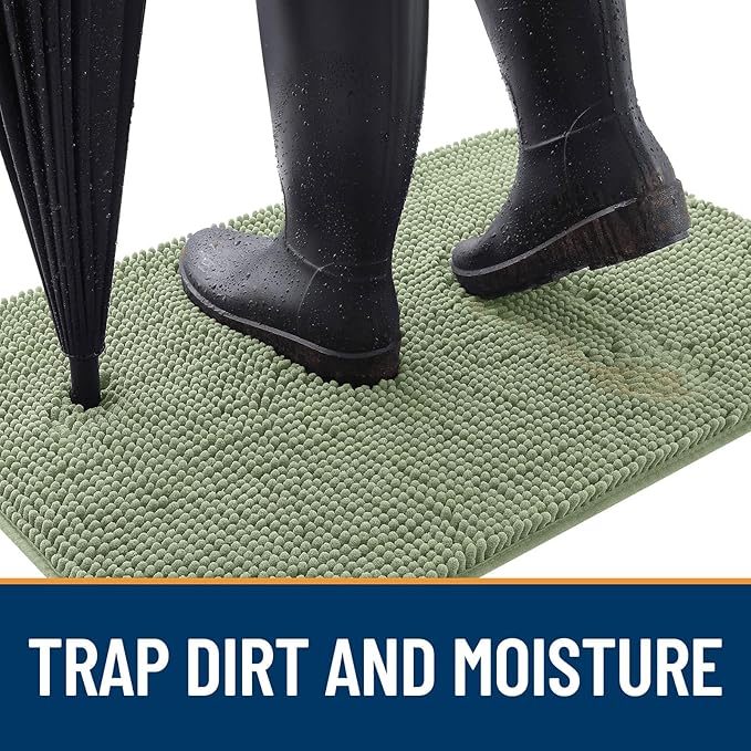 OLANLY Dog Door Mat for Muddy Paws 30x17, Absorbs Moisture and Dirt, Absorbent Non-Slip Washable Doormat, Quick Dry Chenille Mud Mat for Dogs, Entry Indoor Entryway Carpet for Inside Floor, Sage Green