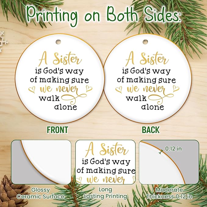 Christmas Sister Gifts for Women - Ceramic Christmas Ornaments 2025 with Gold-Trimmed Edges for Tree Decorations - Birthday Sisters Gifts from Sister, Sisters Ornament for Xmas Decorations