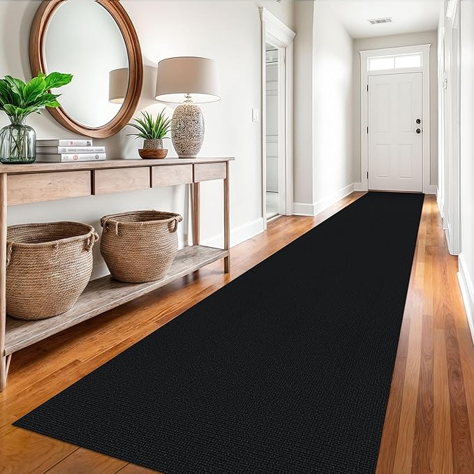 EARTHALL Extra Long Runner Rug 3x16 Ft Washable Runners for Hallways Cotton Non Slip Entryway Runner Braided Kitchen Runner Indoor Outdoor Carpet Runners for Hotels, Hall, Stair, Black