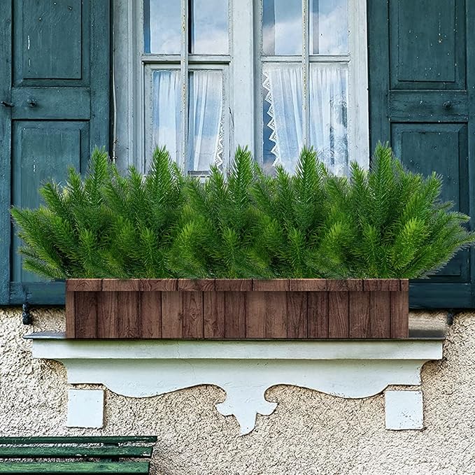 JIFTOK Artificial Pine Needles for Xmas Decoration, 24pcs Fake Plants Picks Sprays for Tree Home Decor Indoor, Faux Greenery Shrubs Plastic Boxwood for Garden Porch