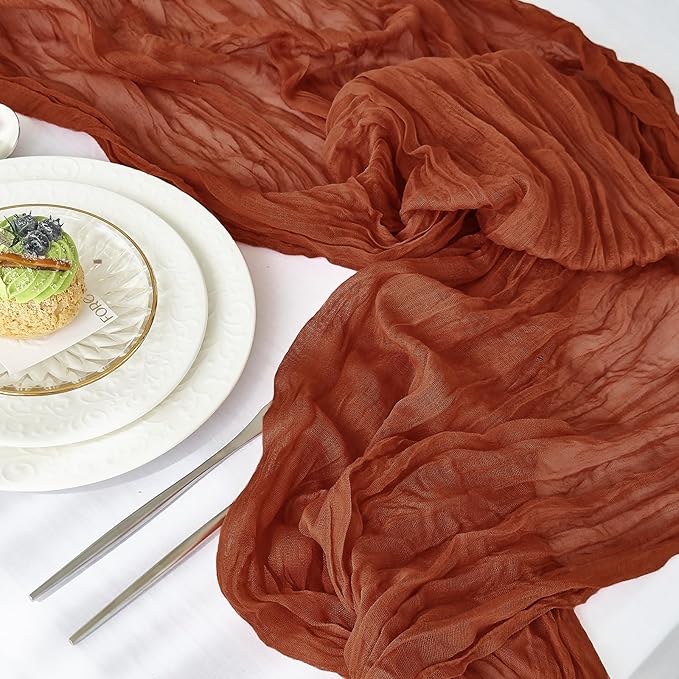 IVAPUPU 2 Pcs Cheesecloth Fall Thanksgiving Table Runner - 10ft Terracotta Boho Gauze Cheese Cloth Table Runner for Baby Shower Decoration Wedding Party Summer Garden Farmhouse