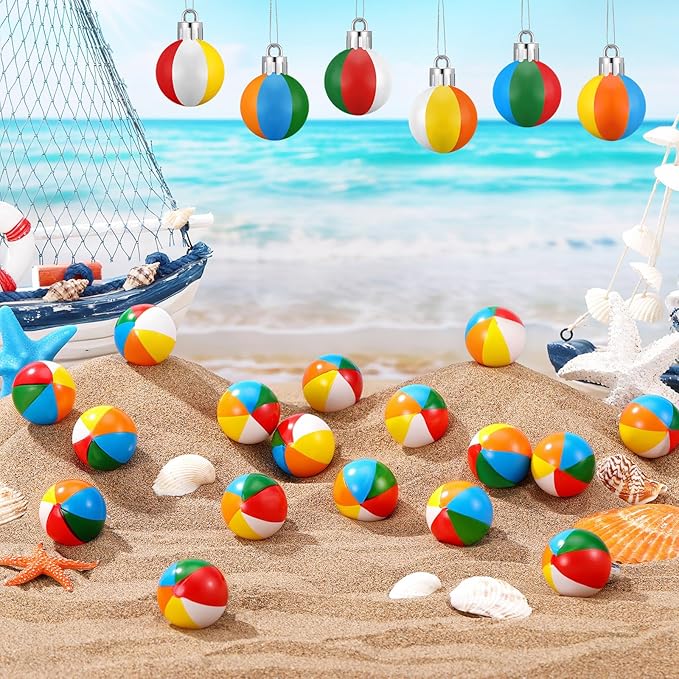 36 Pcs Mini Beach Ball Ornaments for Christmas Tree 1.2 Inch Shatterproof Plastic Summer Hanging Balls Decoration for Christmas Hawaiian Party Tropical Decorative Supplies(Classic)