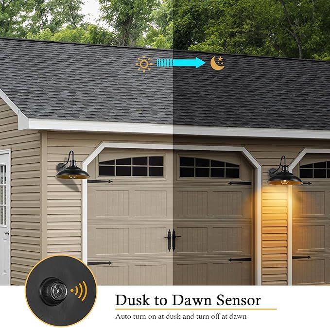 Outdoor Barn Light Fixture Dusk to Dawn, 16in Dome Large Farmhouse Exterior Wall Mount Light Wall Sconce Ideal for Farmhouse, Garage, Patio, Doorway