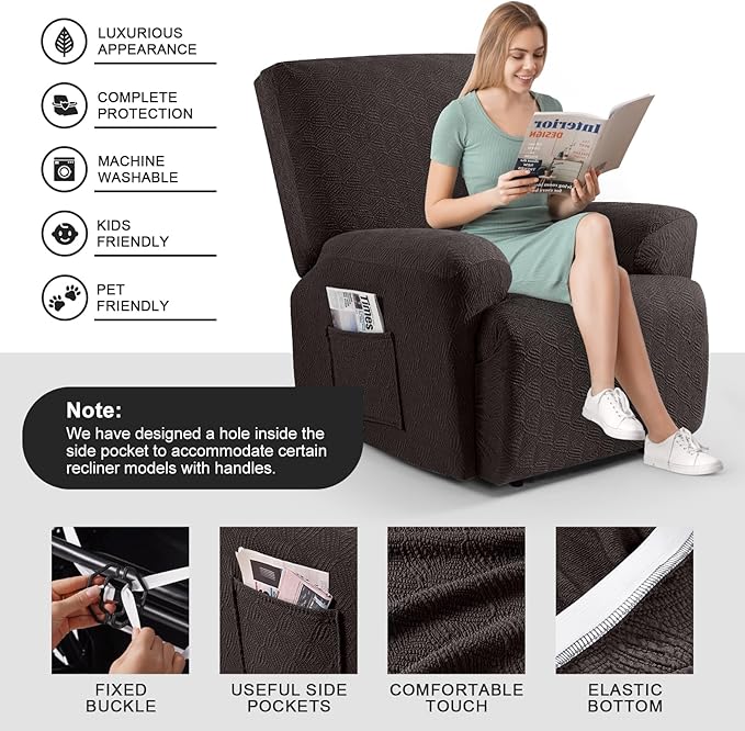 Timeles Recliner Covers Recliner Chair Covers Reclining Couch Covers Sofa Slipcovers Stretch Soft Washable (Single-Seater, Chocolate)