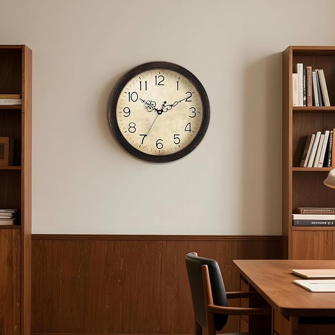 Wall Clock, Vintage Wall Clocks Battery Operated Quartz Silent Non-Ticking 16 Inch Retro Rustic Style Clock Decorative for Kitchen,Bathroom Home Office (Bronze)