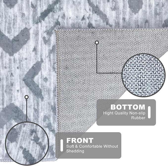 KILOCOCO Hallway Runner Rug 2.6'x10' Washable Printed Moroccan Runner Rugs Non Slip Entryway Rugs Soft Indoor Long Floor Rug for Bedroom Kitchen Living Room Geometric Boho Carpet Runners, Grey White