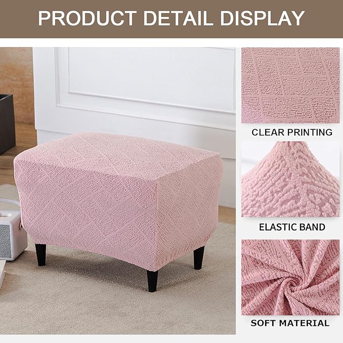 Eco-Ancheng Ottoman Cover Stretch Rectangle Footrest Stool Covers Storage Ottoman Slipcover Ottoman Bench Covers Slip Cover for Foot Stool Footstool Protector with Nonslip Elastic Bottom (06,X-Large)